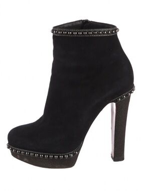 Christian Louboutin Figurina Black Suede Studded Platform High Heel Ankle Boots